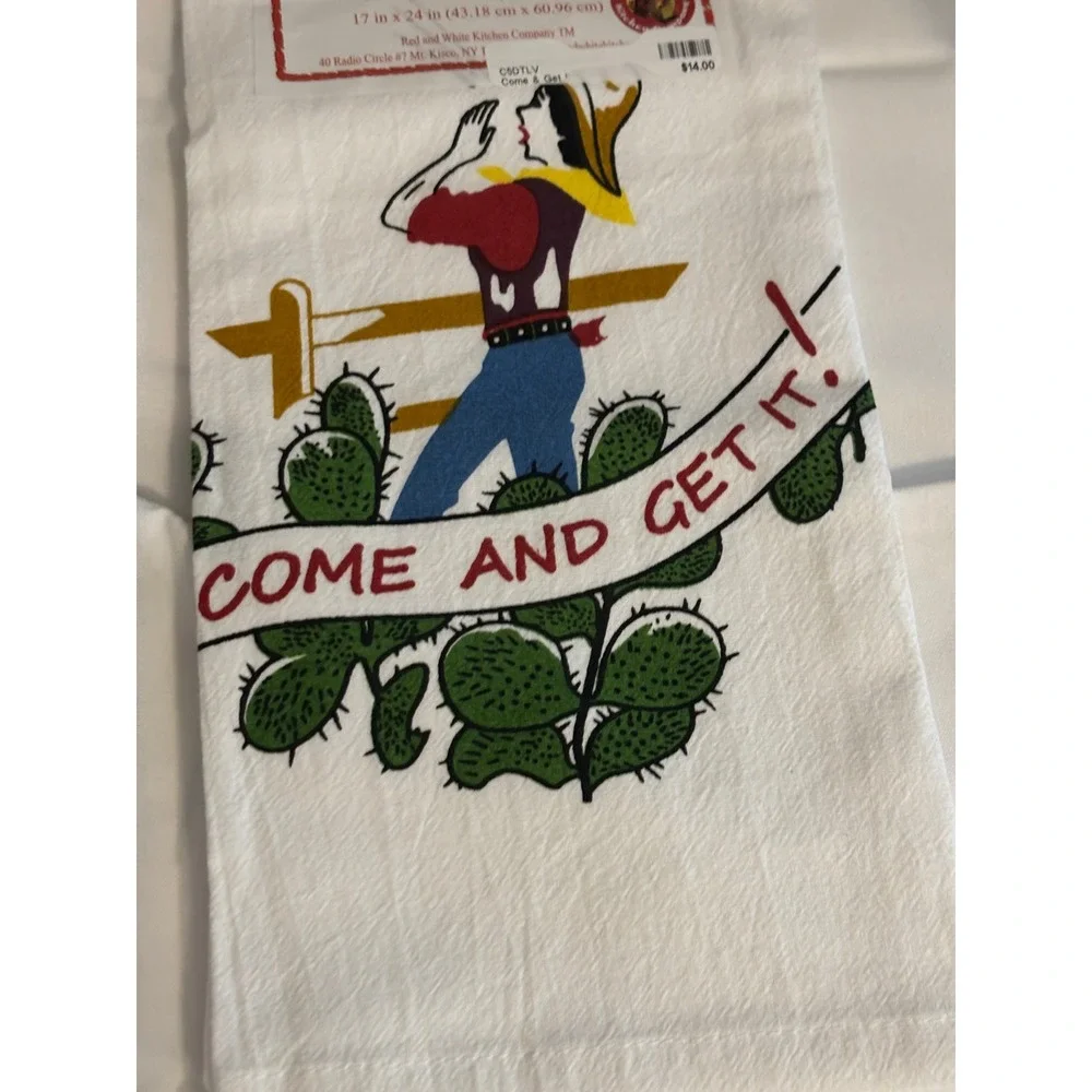 Red and White Kitchen Co 50s Kitchen Towel Set Cowboy Sing Come and Get It